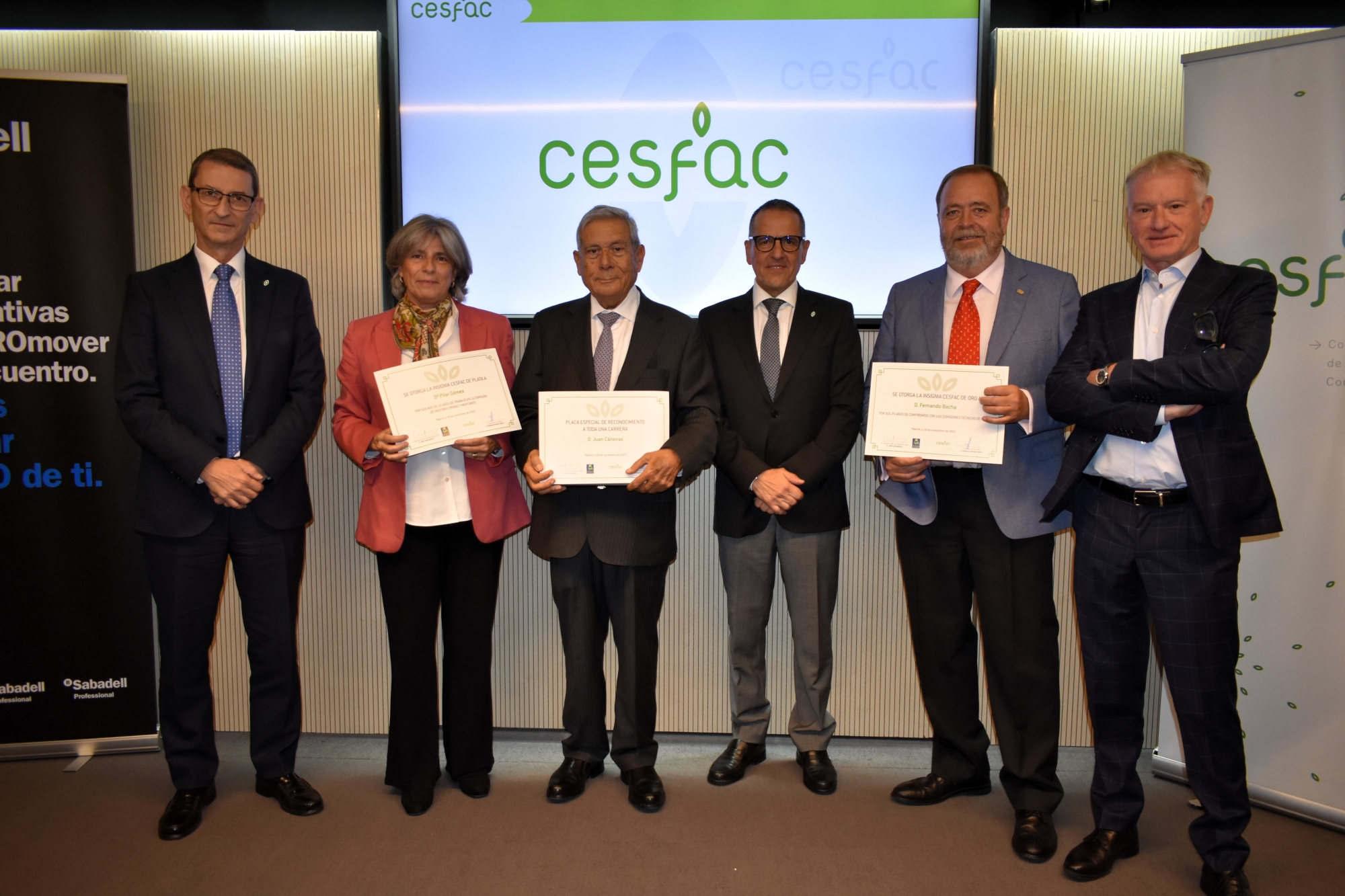 CESFAC reconoce el trabajo y la trayectoria de Juan Cánovas, Fernando Bacha, Pilar Gómez, Antonio Quijada y Pedro García